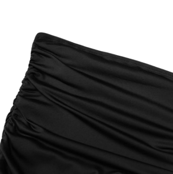 Sexy Y2K Black Stretch Maxi Date Dress Long Gown High Slit Ruffle Strapless LBD - Picture 11 of 14